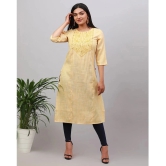 Alena Cotton Embroidered Straight Womens Kurti - Mustard ( Pack of 1 ) - None