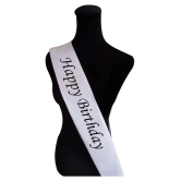 FOK Satin Happy Birthday Sash for Birthday Boy/Girl & Party Decoration Accessory - White