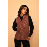 Red cotton Ajrakh natural dye shawl jacket for women