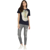 Wolfpack Leopard Down Navy Blue Printed Women T-Shirt-S