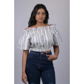 Top for women western wear stylish Grey And White Striped Off Shoulder Top (OTL-TPS1041)-Grey / L