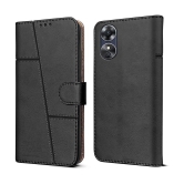 NBOX - Black Artificial Leather Flip Cover Compatible For Oppo A17 ( Pack of 1 ) - Black