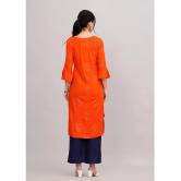 MAUKA Rayon Embroidered Kurti With Palazzo Womens Stitched Salwar Suit - Orange ( Pack of 1 ) - None