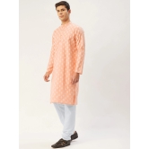 Jompers Mens Peach Cotton Floral printed kurta Only-XXL / Peach