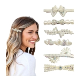 Lykaa Stylish fancy Pearl Hair Clips Rhinestone Crystal Hair Pins For Girls and Women - Pack of 6 - White