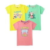 Cub McPaws Girls Graphic Print Pure Cotton T Shirt (Multicolor, Pack of 3) - None