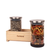 Femora Borosilicate Glass Jar 900 ML, 2 pcs, with Wooden Tray