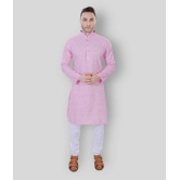 Maharaja - Pink Linen Regular Fit Mens Kurta Pyjama Set ( Pack of 1 ) - None