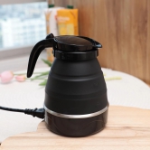 Kuber Industries Pack of 2 Foldable Electric Kettle, 600ML, Silicone Body, 304-Stainless Steel Base, Leak Proof, Portable, 600W, Black-Kuber Industries Foldable Electric Kettle 600ML, Silicone Bo