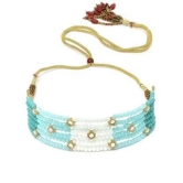 Karatcart Light Blue and White Crystals Beaded Kundan Choker Necklace Set for Women-Free Size