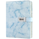 GEEO Marble Diary Journal with Locks for Girls and Women Secret Diaries Journal with Code Lock A5 Marble Notebooks with Combination Lock PU Leather Cover Diary Notebook (Blue)