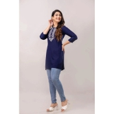 Frionkandy Rayon Embroidered Straight Womens Kurti - Navy ( Pack of 1 ) - None