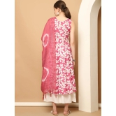 Printed pink flowers flared kurta pallazos dupatta set-XXL / Pink