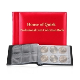 House of Quirk 60 Pockets Coin Holder Collection Coin Storage Album Book for Collectors, Money Penny Pocket (Mini Red)