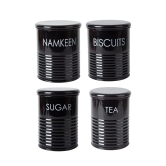 Tea & Sugar Jar (Each 900 Ml) +  Biscuits & Namkeen Jar (Each 1700 Ml) - Black, Set Of 4