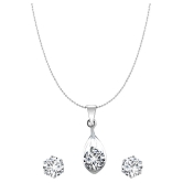 Vighnaharta Jasmine Solitaire CZ Gold and Rhodium Plated Alloy Pendant set for Women and Girls - Silver