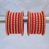 Stylish Alloy Women & Girl's Bagdi Thread Golden Moti Bangles | Golden Bangles | Alloy Bangles | Bagdi Thread Bangles | Fashion Bangles-100 (Red, 2.6)