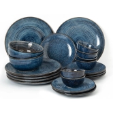 Handcrafted Stoneware Reactive Glaze Ceramic Dinner Set, 20 Pieces Serving for 6, Microwave and Dishwasher Safe, Bone-ash Free, Crockery Set for Dining and Gifting, Reactive Blue