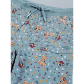 PlumTree Girls Deer AOP & Crown Stone wide leg relaxed Fit Cotton Trouser - Teal Blue - None