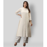 MAUKA - White Front Slit Cotton Womens Stitched Salwar Suit ( Pack of 1 ) - 3XL