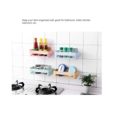 Kitchen Shelf Storage Rack Self Adhesive Traceless Rectangular Box Organizer Plastic Hanging Toilet Bathroom Desktop Wall Mount No Driling Required (Multicolor) - Assorted