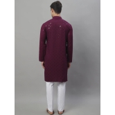 Mens Purple Chikankari Embroidered and Sequence Kurta with Pyjama.-XL / Purple