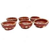 Mii Art Mitti Ke Handmade Designer Diye for Pooja Ghar and Diwali(Color-Brown)(Material-Soil)(Size-1 Medium) Pack of 6 Pcs