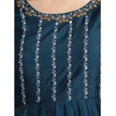 Rangita Women Chanderi Teal Yoke Embroidered Gold Printed Calf Length Anarkali Kurti - None