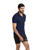 Men Solid Polo Neck Polyester Dark Blue T-Shirt