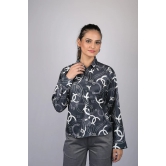 OWO THE LABEL Printed shirt for women western wear stylish shirt for women party wear and daily user Black Digital Print Long Sleeves Shirt (OTL-SHRT-1004)-Black / L