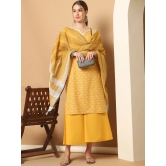 Printed yellow kurta with lace work, pallazos dupatta set-XXL / Yellow