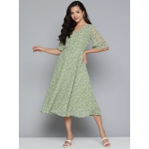 Jompers Floral Georgette A-Line Midi Dress-XL / Green