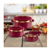 Milton - Maroon Steel Thermoware Casserole ( Set of 3 , 1300 mL ) - Maroon