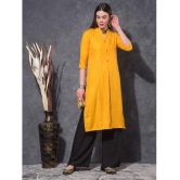 Mamoose Rayon Self Design Straight Womens Kurti - Yellow ( Pack of 1 ) - None