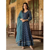 AMIRAS INDIAN ETHNICWEAR Cotton Printed Ankle Length Womens Fit & Flare Dress - Blue ( Pack of 1 ) - None