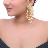 abhaah bollywood inspired latest design traditional look kundan meenakari chandbali long jhumkas earrings with pearl chain for women and girls