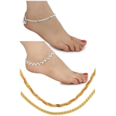 AanyaCentric Silver Plated 1 Pair Anklet 2nos 28inches Long Chains Combo - Multi Color