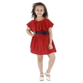 Kids Cave Dress for girls Polycrepe Knee Length Cut Out Pleated Dress (Color_Maroon,Size_3 Years to 12 Years) - None