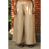 Zahrun Beige Pants With Embroidered Hemline