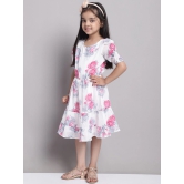 MINI & MING Girls Floral Print Puff Sleeve Georgette Fit & Flare Dress