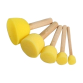 Eclet 5 Pcs Round Stencil Sponge Wooden Handle Foam Brush Set Painting Tools for Kids DIY Painting Stencils Arts and Crafts Tool Accessories