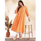 Janasya Cotton Printed A-line Womens Kurti - Orange ( Pack of 1 ) - None