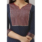 OFLINE SELCTION - Navy Blue Cotton Blend Women''s Straight Kurti ( Pack of 1 ) - None