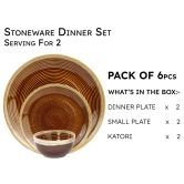 Handcrafted Stoneware Reactive Glaze Ceramic Dinner Set, 6 Pieces Serving for 2, Microwave and Dishwasher Safe, Bone-ash Free, Crockery Set for Dining and Gifting, Peanut Brown