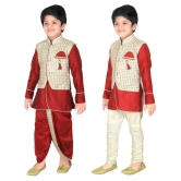 ahhaaaa Kids Indian Ethnic Waistcoat, Kurta, Breaches and Dhoti Pant Set for Baby Boys - None