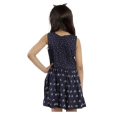 Kids Cave dress for girls fit and flare with Bow fabric printed rayon (Color_Blue, Size_3 Years to 12 Years) - None