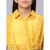 Oxolloxo Girls Yellow Self Design Shirt Style Crop Top