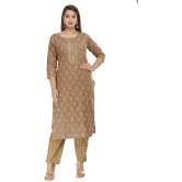 HIGHLIGHT FASHION EXPORT - Brown Straight Cotton Women''s Stitched Salwar Suit ( Pack of 1 ) - None