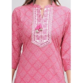 JC4U Cotton Embroidered Straight Womens Kurti - Pink ( Pack of 1 ) - None