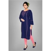 HAYA - Navy Rayon Womens Straight Kurti ( Pack of 1 ) - None